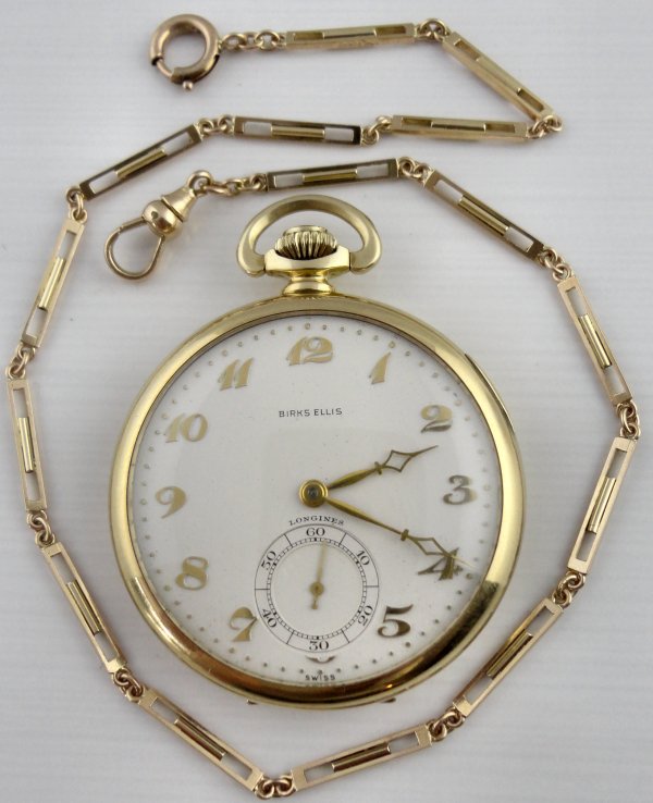 Antique 14ct solid gold Longines pocket watch with its original 10ct
